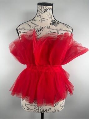 Mabel Red Tulle Ruffled Strapless Top Medium Tube Top